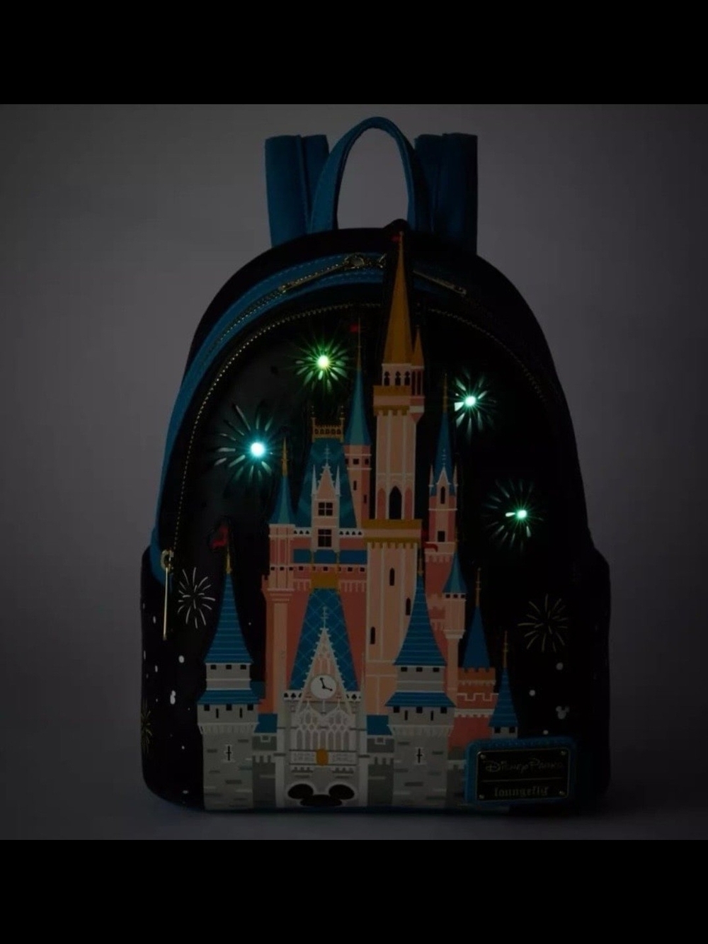 Disney Parks x Loungefly Cinderella Light Up Castle Mini Backpack - Black & Blue - Picture 6 of 8